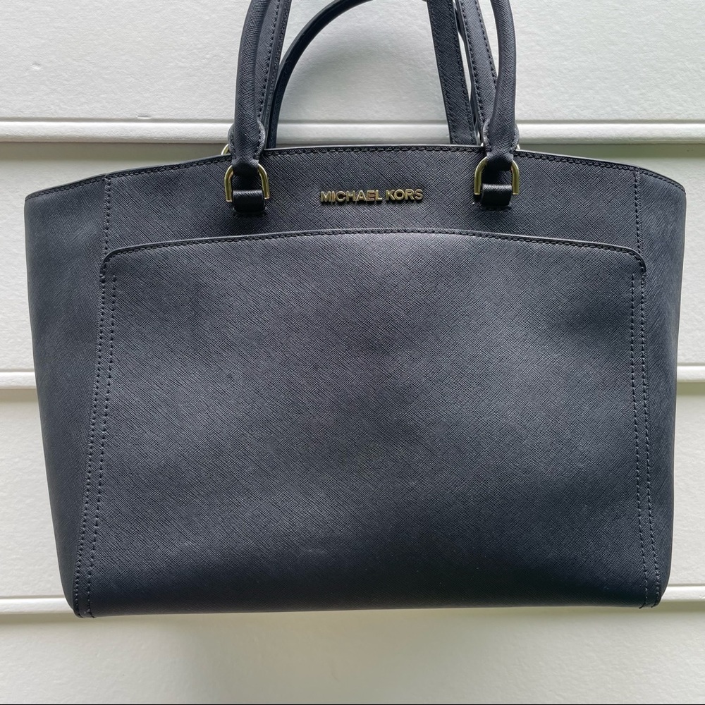 Michael Kors Emmy Double Handle Saffiano Black Leather Tote - Picture 3 of 16